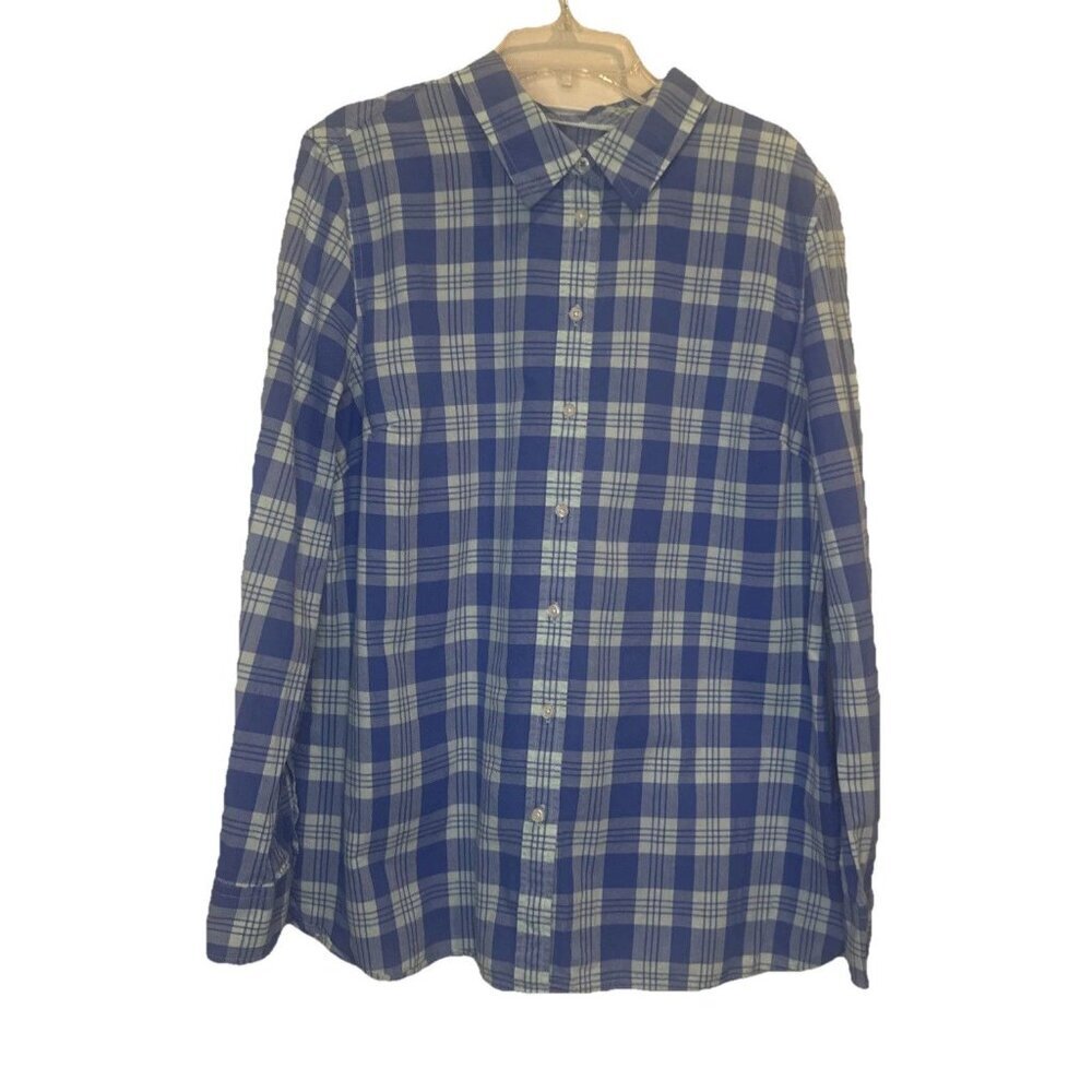 Talbots Womens Up Blue Plaid Button Up Long Sleeve Shirt Blouse Top Sz L Preppy